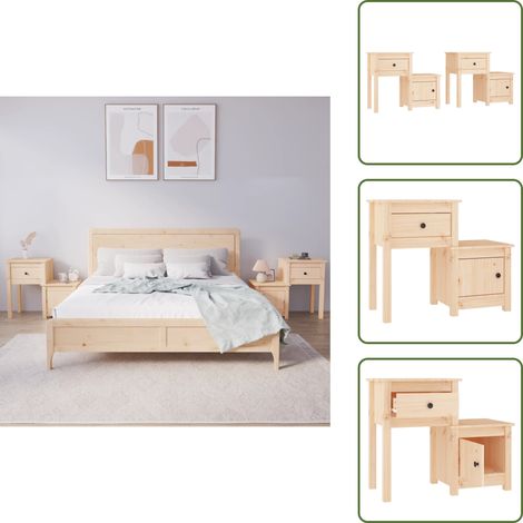 Nachttische 2 Stk. 79,5x38x65,5 cm Massivholz Kiefer - Holz Nächtetisch - Massiver Kiefer - Wohnzimmer Einrichtung - Schlafzimmereinrichtung - Sideboard (1/5)
