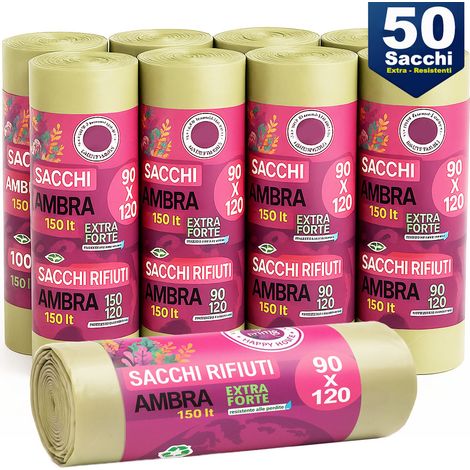 50 x Sacchi per spazzatura Grandi Ambra Trasparenti e Resistenti 90 x 120 cm LDPE