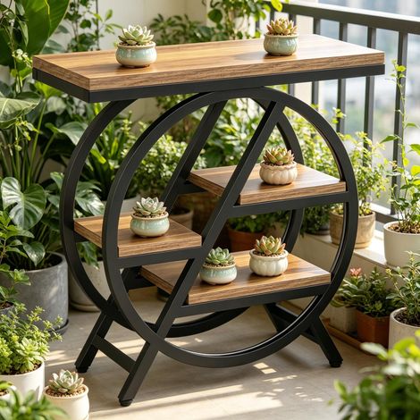 Table basse compacte à 4 niveaux avec étagère de rangement, idéale pour le salon ou la chambre. (1/5)