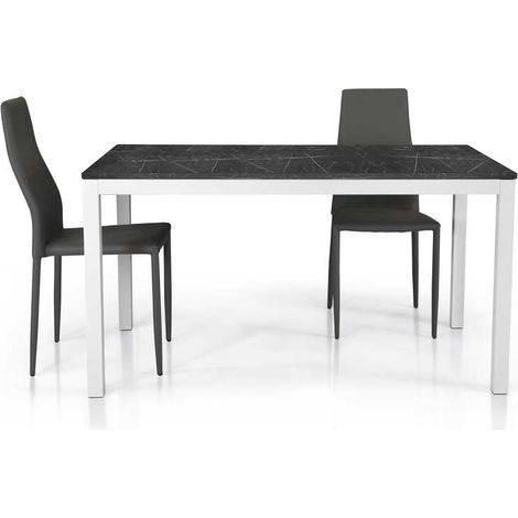Tavolo Rettangolare Effetto Marmo con Base Bianca  Dimensione Tavoli: 120 x 80 + 1 allunga 50 cm (1/4)