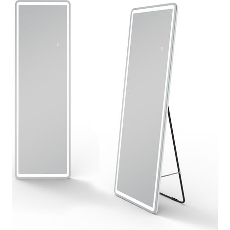 Miroir sur pied rectangulaire 40 x 160cm, Miroir lumineux 3 Couleurs + Dimmable