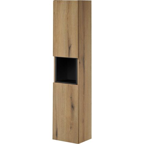 Mobile Pensile Newport a Colonna a 2 Ante e Scomparto Estraibile 30x140x25 cm - Effetto Rovere/Nero [en.casa]