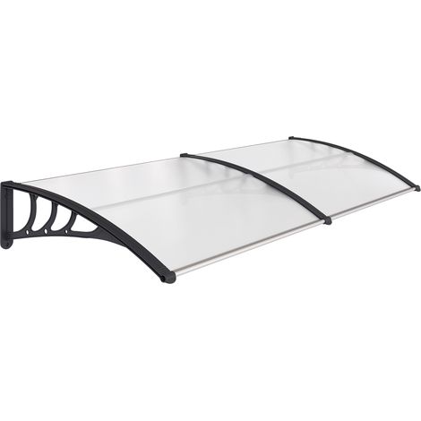 Auvent marquise extérieur porte, toit protection pluie et UV en polycarbonate et aluminium, abri résistant pour terrasse balcon, 195 x 75 cm, transparent (1/5)