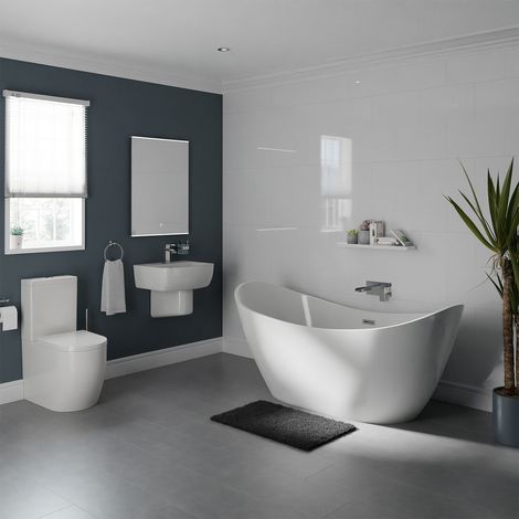 Lennox White 530mm Basin and 1705mm Double Ended Freestanding Bathroom Suite (1/4)