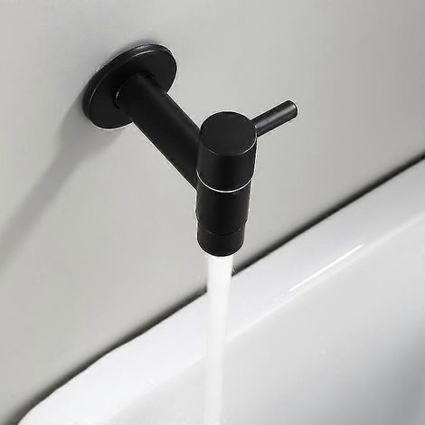 Robinet mural en acier inoxydable noir pour machine à laver, baignoire, toilettes, robinet pour piscine