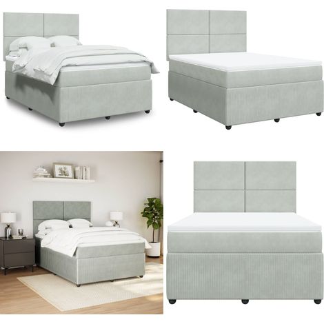 vidaXL Boxspringbett mit Matratze Hellgrau 140x200 cm Samt (1/5)