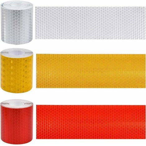 3Pcs Bande Reflechissante Autocollante,Bande Reflechissante Casque Motocyclettes Blanc/Rouge/Jaune, Bande Reflechissante Vélo Bande Autocollante Voiture Pour Conduite De Nuit- 3 M × 50 Mm (1/5)