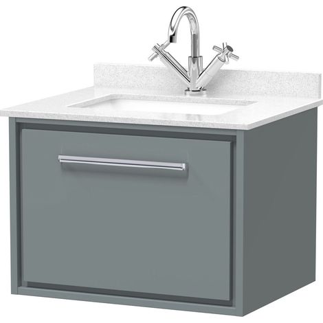 Balterley Longnor 600mm Wall Hung Single Drawer Vanity with Marble Worktop Basin - Coastal Grey