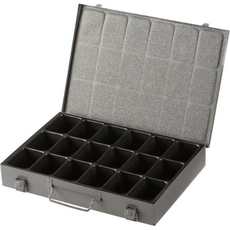 ALLIT CAISSE À OUTILS EN MÉTAL 18 COMPARTIMENTS AVEC PLATEAU EN PLASTIQUE AMOVIBLE GRIS