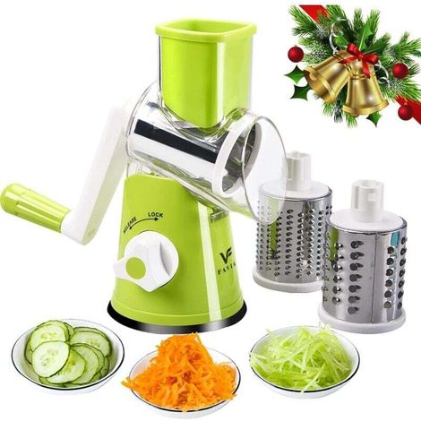 Râpe à fromage rotative avec poignée, pour cuisine, 3 lames interchangeables pour fromage, pommes de terre, courgettes, noix, chocolat, vert.. (1/4)