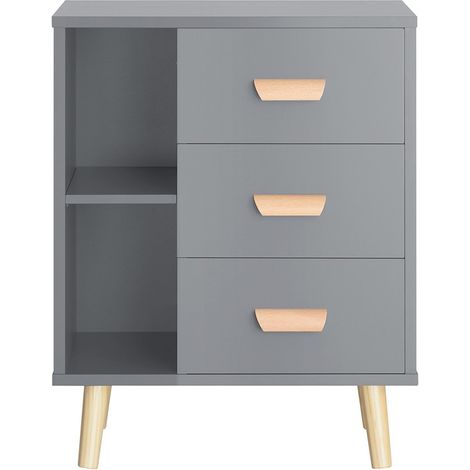 SoBuy Bedside Table with 3 Drawers,Grey,FBT95-HG (1/5)