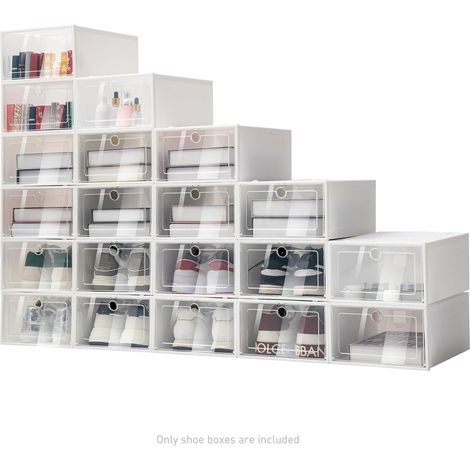20 pcs Shoe Box, Shoe Storage Boxes White Plastic Stackable with Lids, Shoe Organizer Containers Suitable for Women's, Men's and Children's Shoes, 13 x 9.1 x 5.5 in, Fit up to UK Size 10 (1/5)