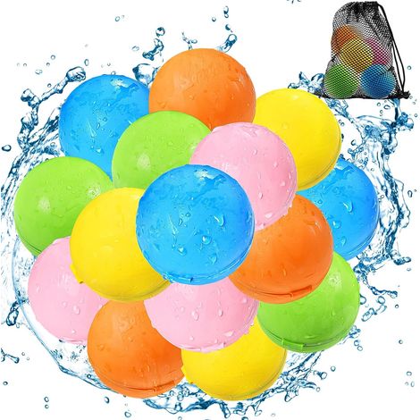 Bombe a eau réutilisable, 15 Pcs Ballons Bombes d'eau à Fermeture Automatique et Remplissage Rapide, Jeux d'eau Exterieur pour Enfants Adultes, Jouets du Jardin/Plage Fête de La Piscine D'été (1/5)