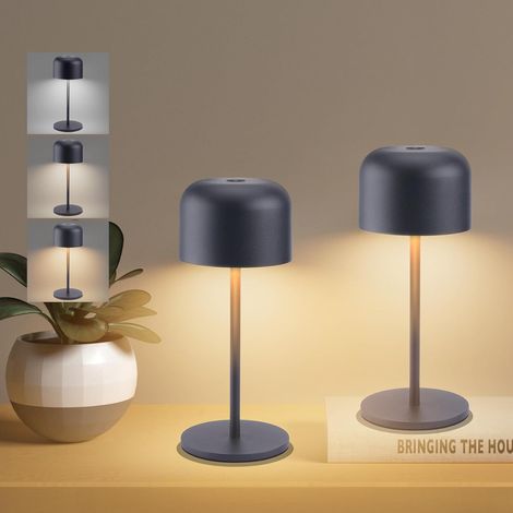 2 pcs Led Dimmable Lampe De Table Sans Fil Exterieur, 3000K-6000K Petite Lampe De Bureau Rechargeable Avec Usb-C, Anthracite, IP54 Étanche, H29cm, Aluminium, Lumière Chaude/Naturelle/Froide (1/5)
