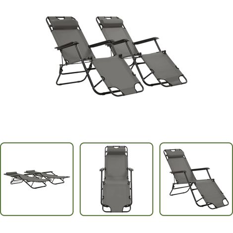 Gartenliege - Klappbare Sonnenliegen 2 Stk. mit Fußablage Grau (1/5)