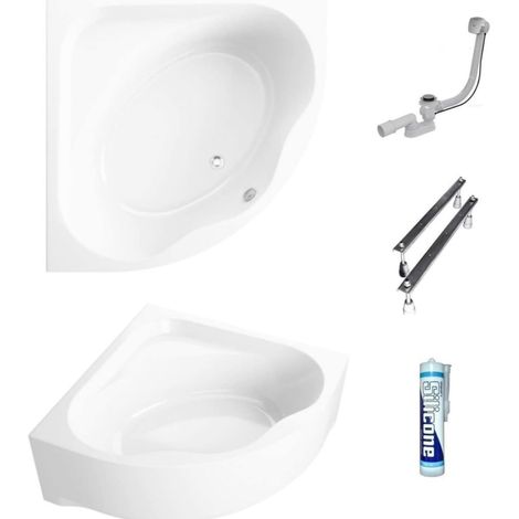 ECOLAM Baignoire d'angle Standard Polimat 150x150 cm  acrylique blanc  tablier  Belle forme  set complet (1/5)