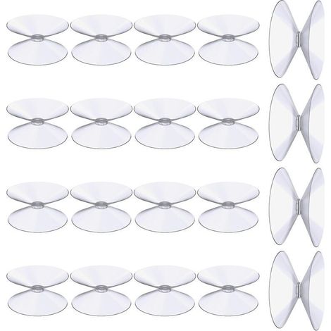 SABIR Ventouses Double Face, 20 Pièces 3 cm Ventouses Transparentes, Extra Fortes PVC Plastique Suspension Rideau Isolant Ventouse pour Miroir De Table En Verre, Miroir de fenêtre de salle (1/4)