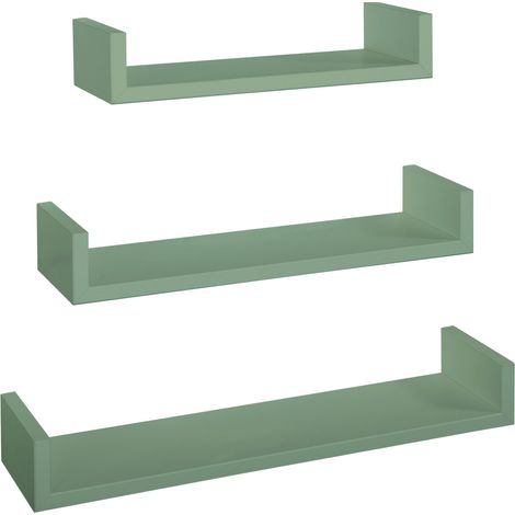 Set 3 Mensole da Parete 60-50-40x15,5x8 cm in Fibra di Legno Calamita Verde A. MARINA (1/5)