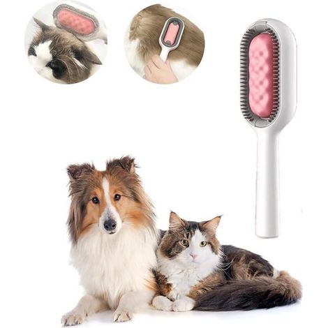 Dissolvant Universel de Nœuds pour Animaux de Compagnie,Brosse Silicone Sous Poil Chat Chien, Brosse Anti Poils (Long, Rose) (1/4)