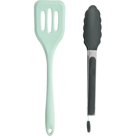Ensemble Ustensiles Cuisine Silicone - Acier Inoxydable Résistant Chaleur - Spatule Égouttoir Et Pince Alimentaire - Lot De 2 Pièces (1/5)