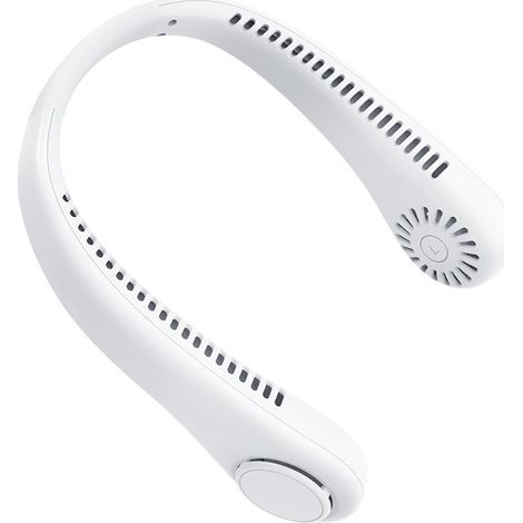 Ventilateur de cou portable sans pales double tête 360° 3 vitesses rechargeable USB mains libres voyage extérieur sport bureau été blanc (1/5)