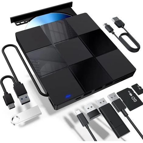 Externes optisches Laufwerk für Laptops – Ultraschlanker 7-in-1 USB 3.0 tragbarer DVD-Player, Brenner und externes optisches Laufwerk kompatibel mit Laptops, Desktop-PCs und den Betriebssystemen Windo