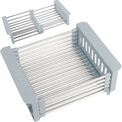 Ausziehbarer Spülbecken-Abtropfkorb, verstellbarer Geschirr-Abtropfkorb, verstellbarer Geschirr-Abtropfkorb aus Edelstahl, teleskopierbarer Geschirr-Abtropfkorb (30 x 22,5 x 9,5 cm)