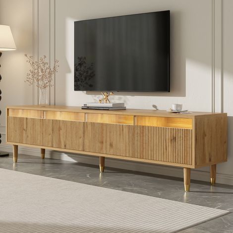 Mobile TV in legno naturale 178 cm – Banco TV design rustico, ampio spazio di archiviazione, 4 cassetti, mobile per soggiorno - Effetto legno naturale
