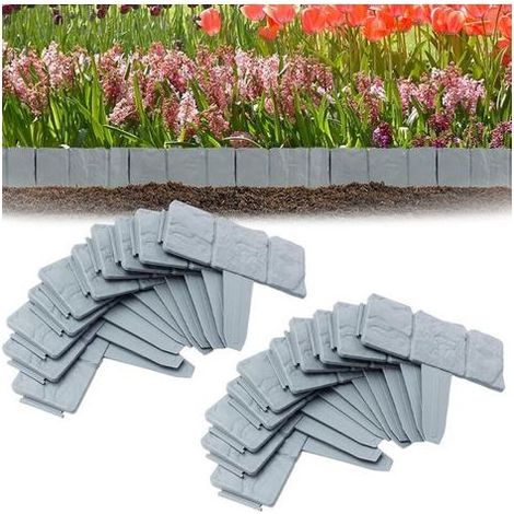 Lot de 20 Bordure Jardin Exterieur Pierre-Bordure Jardin Plastique-Bordure Pelouse 5m -Gris (1/5)