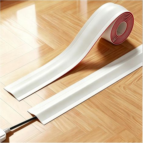 Cache-cordon flexible, autocollant pour gestion de câbles pour fils sur mur, sol, maisons, bureaux, garages, blanc, 3 m (1/5)