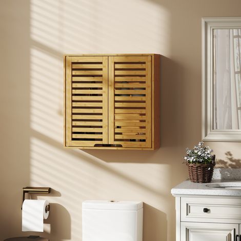 Armoire murale de salle de bain, meuble de rangement avec étagère réglable, en bambou 60 x 20 x 60 cm effet bois naturel (1/5)