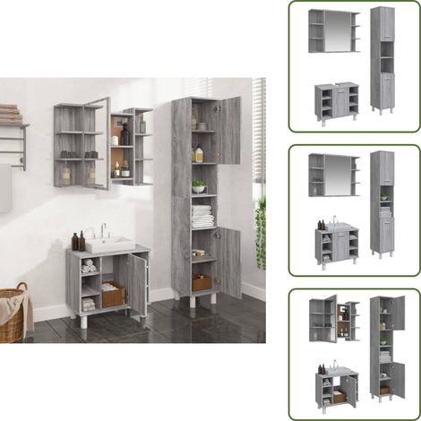 Ensemble d'armoires de salle de bain 3 pcs sonoma gris - Meubles De Salle De Bain - Ensemble Salle De Bain - Armoire Salle De Bain - Meuble Lavabo - Armoire Murale (1/5)