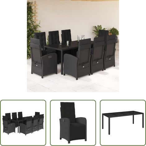 vidaXL Gartenessgruppe - 9-tlg. Garten-Essgruppe mit Kissen Schwarz Poly Rattan (1/5)