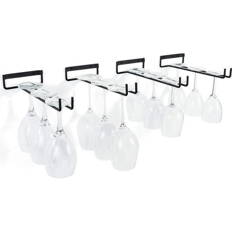 Ensemble de 4 porte verres à vin Chiraz noirs de 30 cm, fixation murale en fer forgé (1/5)