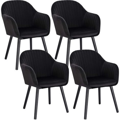 WOLTU 4X Sillas de Comedor Nordicas Estilo Vintage Juego de 4 Sillas de Cocina Sillas Tapizada con Reposabrazos en Terciopelo Estructura de Madera Sillas de Escritorio Negro