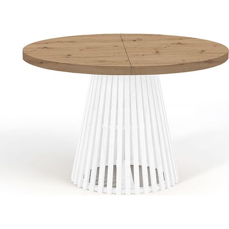 Table à manger ronde extensible DOVER avec lamelles, diamètre : 90/190 cm, couleur: artisan / blanc (1/4)