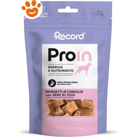 Record Dog Proin Snack Morsetti di Coniglio e Semi di Chia - Confezione 75 Gr - Snack