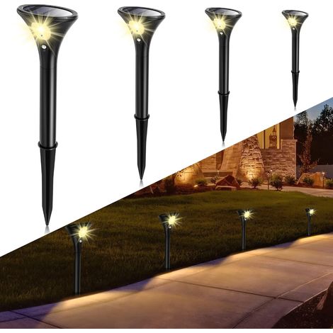 Lampe Solaire Extérieur Jardin LED avec Détecteur Mouvement, 4P Étanche IP65, 2 modes d'éclairage (fort/faible), batterie 1500mAh jusqu'à 120h, installation facile sans fil pour chemin (1/5)