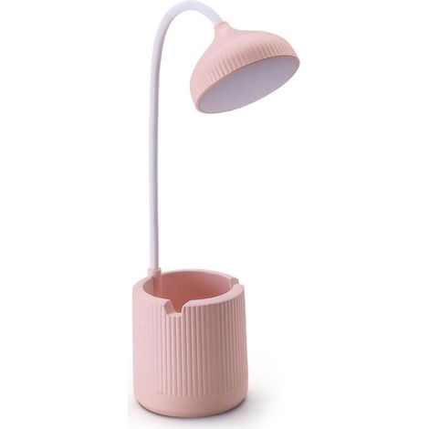 Lampe LED de table rose rechargeable, 3 modes d'éclairage ajustables, support stylo intégré, alimentation USB ou batterie, bras flexible rotatif 360°, lampe portable pliable (1/2)