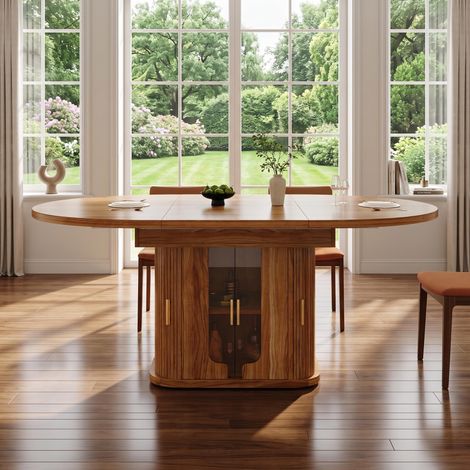 FurnitureR Dark Wood Square Extendable Dining Table 118 to 158cm Storage (1/5)