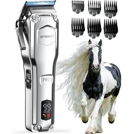 Cordless Quiet Horse Clippers, Rechargeable Horse Clippers with 6 Accessories and Detachable Stainless Steel Blade, 4 Hours Runtime, Horse and Dog Trimmer (1/5)