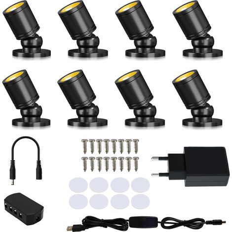 Mini Spots LED,Rotatif à 360°,5V 1W, Blanc Chaud 3000K,lot de 8 pièces  Led Spotlight Aluminium USB Mini Bureau Spot Lights pour Illuminazione per Vitrine Armadietti Espositivi Plantes (1/5)
