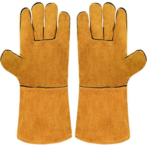 Gants de soudage résistants à la chaleur, en cuir refendu, pour le soudage, la cuisson au bois, les poêles, les fours, les barbecues et le jardinage - AquaForge (1/2)