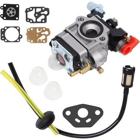 Carburateur Compatible avec Walbro Type WYJ 26cc-33cc Débroussailleuses et Tondeuses à Gazon avec Entretoise de Pompe Primaire Ensemble de Tuyaux de Carburant Déplacement par (1/4)
