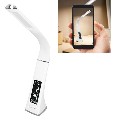Lampe de lecture LED avec affichage numérique, calendrier et température lampe à col de cygne réglable avec commande tactile lampe de bureau sans fil réglable à 3 couleurs. (1/5)