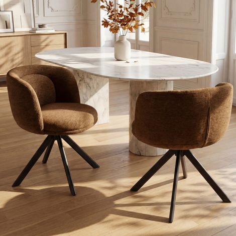 Wahson Set di 2 Sedie Girevoli Gambe in Metallo a 360°da Pranzo con Schienale Curvo, per Cucina Ufficio Soggiorno, Marrone