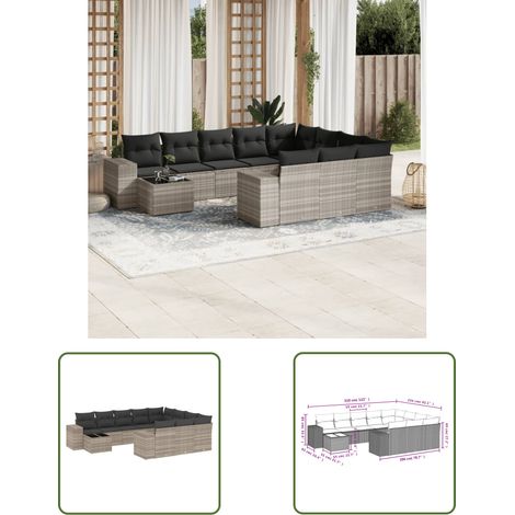 vidaXL Salon de jardin 11 pcs avec coussins gris clair résine tressée (1/3)