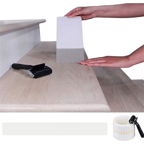 Lot de 15 bandes antidérapantes transparentes pour escaliers, sécurité maison avec rouleau applicateur (1/5)