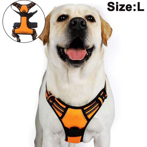 Harnais pour chien, harnais anti-traction avec 1 attache pour laisse, gilet rembourré doux et ajustable, gilet réfléchissant anti-étranglement en tissu Oxford avec poignée de contrôle facile