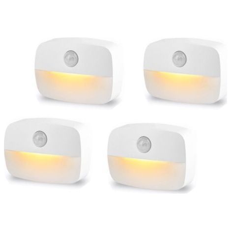 ALLIANDISLot de 4 veilleuses LED détecteur de mouvement - Alimentées par piles - Capteurs automatiques pour escalier/marche/arrêt - Toiletttes/couloir/placard/cuisine/chambre (1/5)